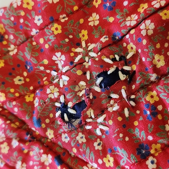 Vintage Girls Tang Suit Quilted Red Floral Jacket Toggle Closure Mandarin Collar - Picture 4 of 9